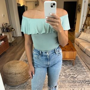 Express ruffle top off the shoulder bodysuit
